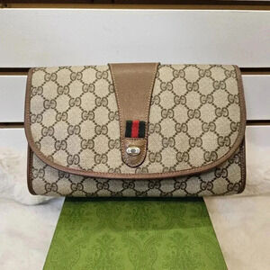 Gucci Brown PVC Monogram  Clutch Bag